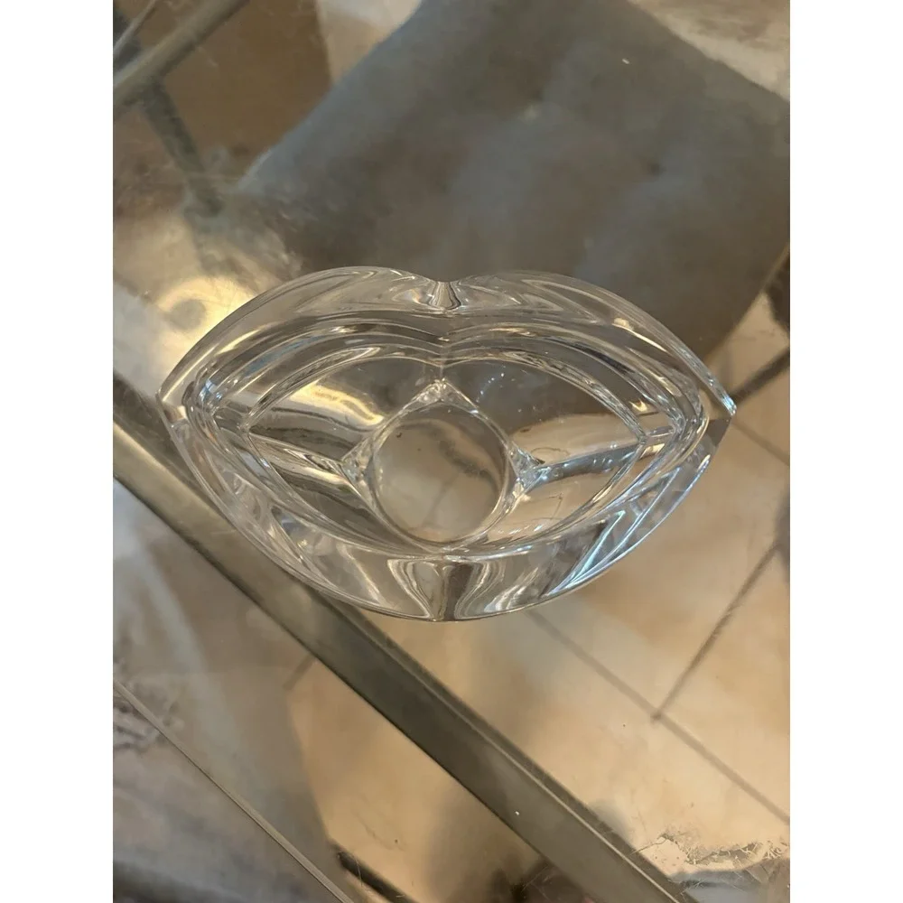 VTG Heavy Clear Crystal Glass Heart Shaped Bowl Catchall Dish Ribbed 4